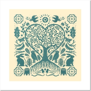 Rustic Early American Tree Of Life Woodcut Posters and Art